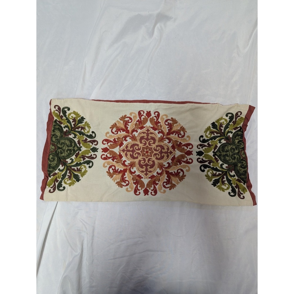 Pier One Embroidered Lumbar Bolster Pillow Cover Fall Autumn 24" X 13" SEE